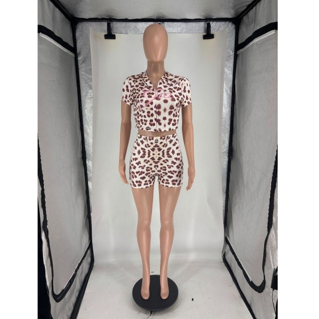 Printed Short Sleeve Hooded Top Short Set