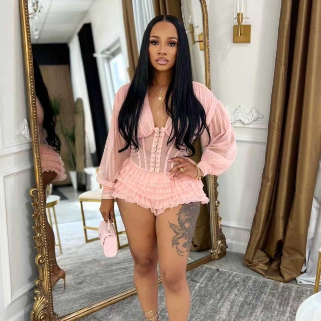 Sheer Mesh Corset Ruched Romper