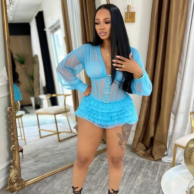 Sheer Mesh Corset Ruched Romper