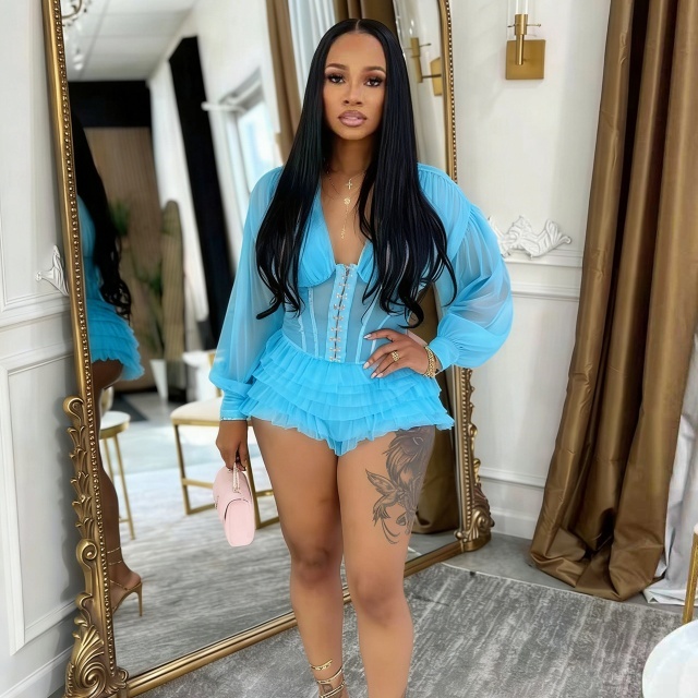 Sheer Mesh Corset Ruched Romper