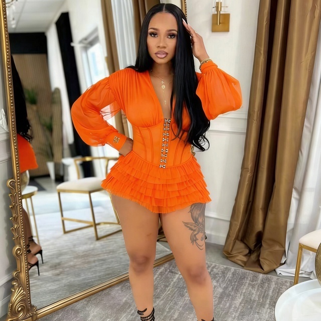 Sheer Mesh Corset Ruched Romper