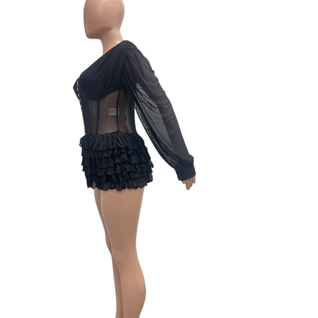 Sheer Mesh Corset Ruched Romper
