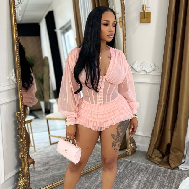 Sheer Mesh Corset Ruched Romper