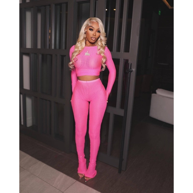 Solid Color See Through Slim Fit Pant Set