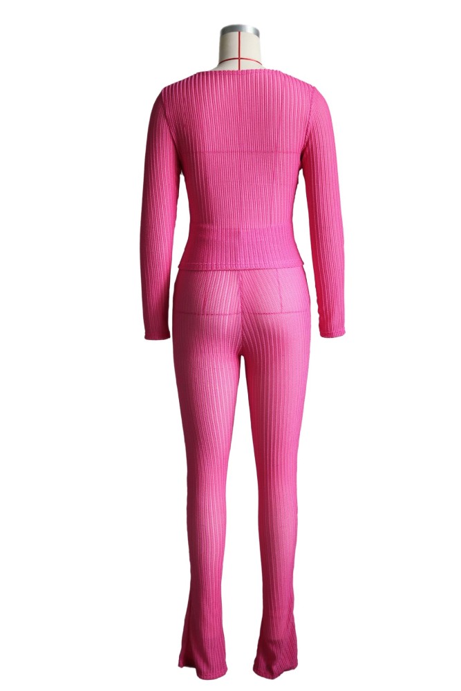 Solid Color See Through Slim Fit Pant Set