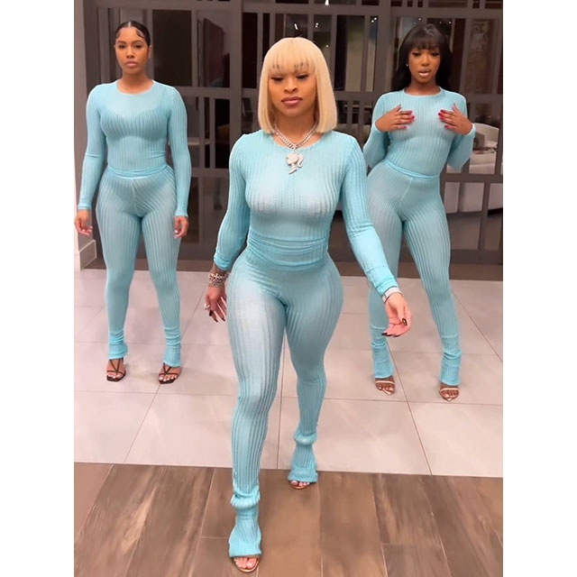 Solid Color See Through Slim Fit Pant Set
