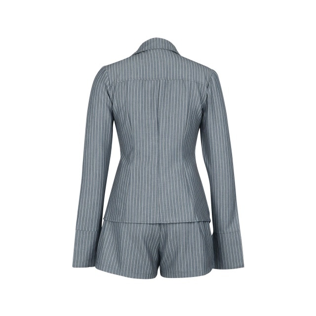 Striped Printed Laced Up Blouse Shirt Short Set