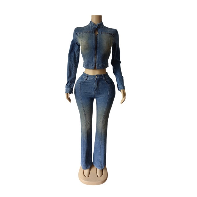 Vintage Distressed Flared Denim Suit