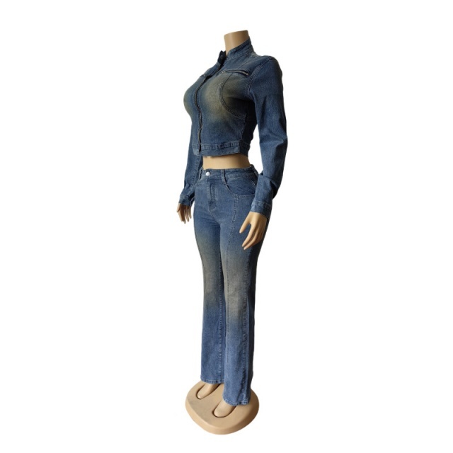 Vintage Distressed Flared Denim Suit