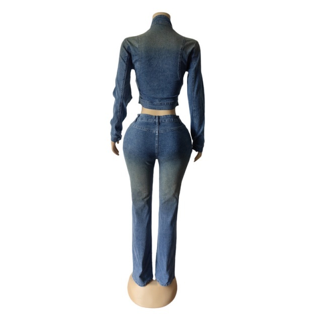 Vintage Distressed Flared Denim Suit