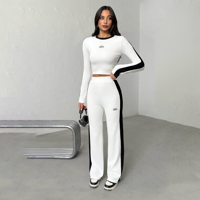 Fashion Embroidery Striped Casual Pants Suit