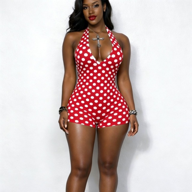 Dots Printed Backless Slim Fit Romper