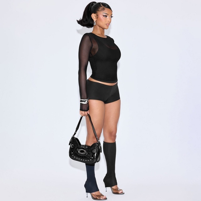 Sheer Mesh Long Sleeve Top Short Set (4 pieces)
