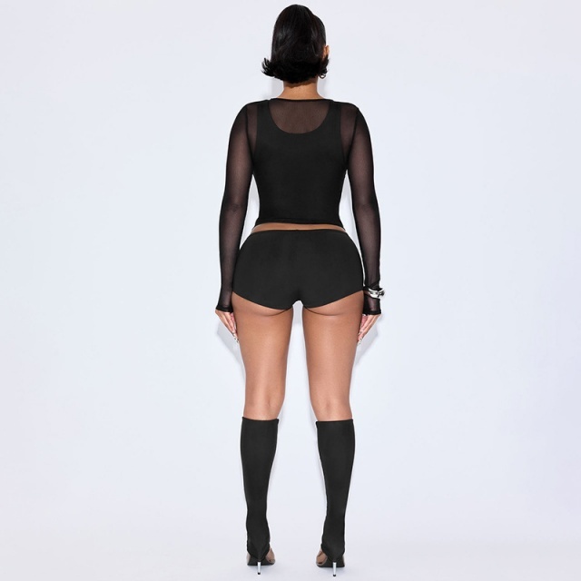 Sheer Mesh Long Sleeve Top Short Set (4 pieces)