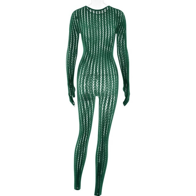 See Through Striped Jacquard  Lingerie Jumpsuit