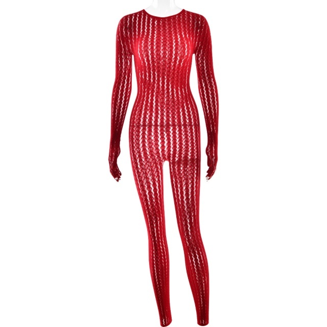 See Through Striped Jacquard  Lingerie Jumpsuit