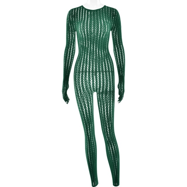 See Through Striped Jacquard  Lingerie Jumpsuit