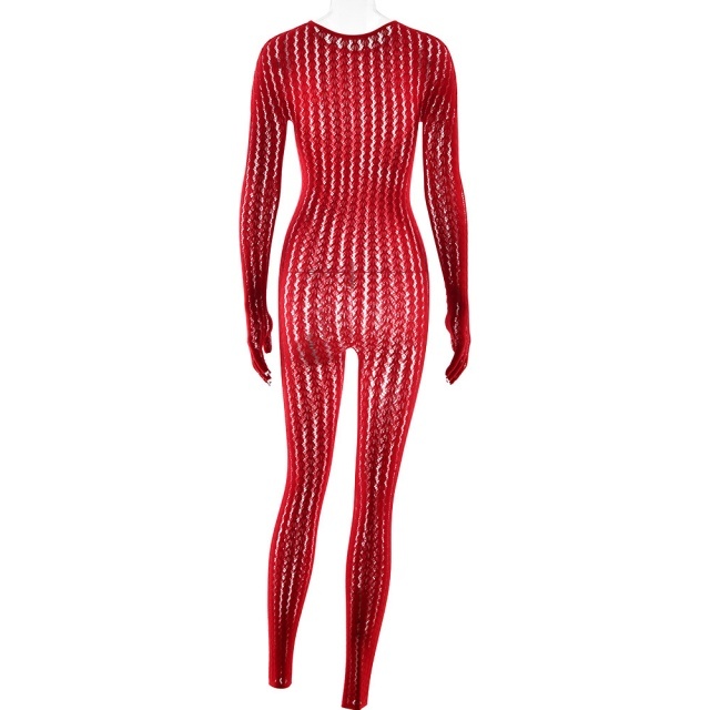 See Through Striped Jacquard  Lingerie Jumpsuit
