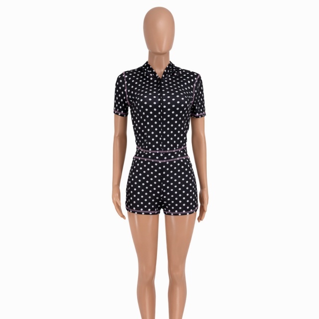 Polka Dot Printed Hooded Short Set