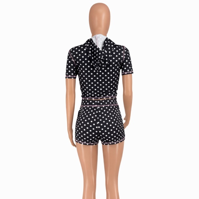 Polka Dot Printed Hooded Short Set