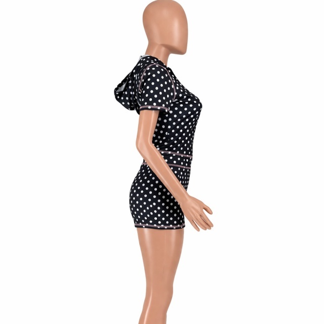 Polka Dot Printed Hooded Short Set