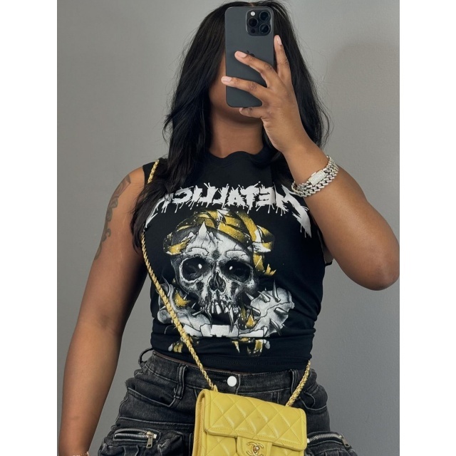 Printed Sleeveless O Neck T Shirt Top