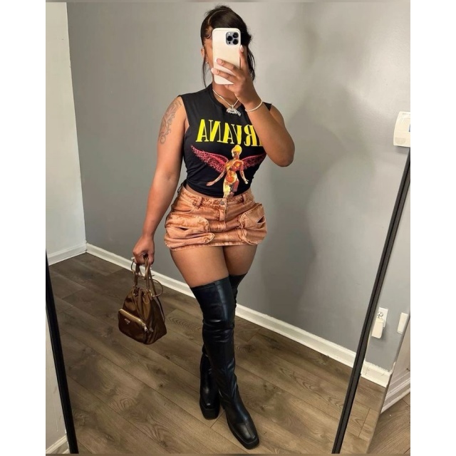Printed Sleeveless O Neck T Shirt Top