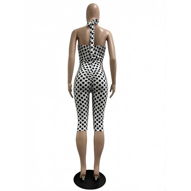 Polka Dot Print Halter Neck Slim-fit Jumpsuit