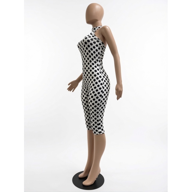 Polka Dot Print Halter Neck Slim-fit Jumpsuit