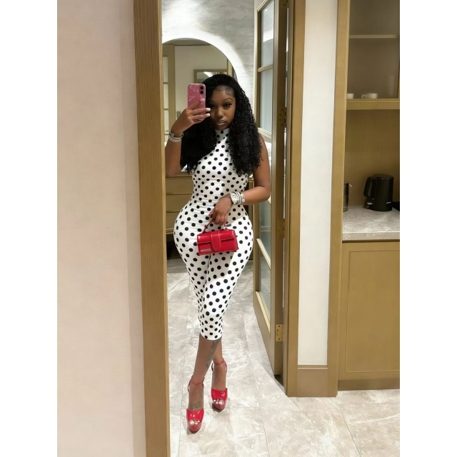 Polka Dot Print Halter Neck Slim-fit Jumpsuit