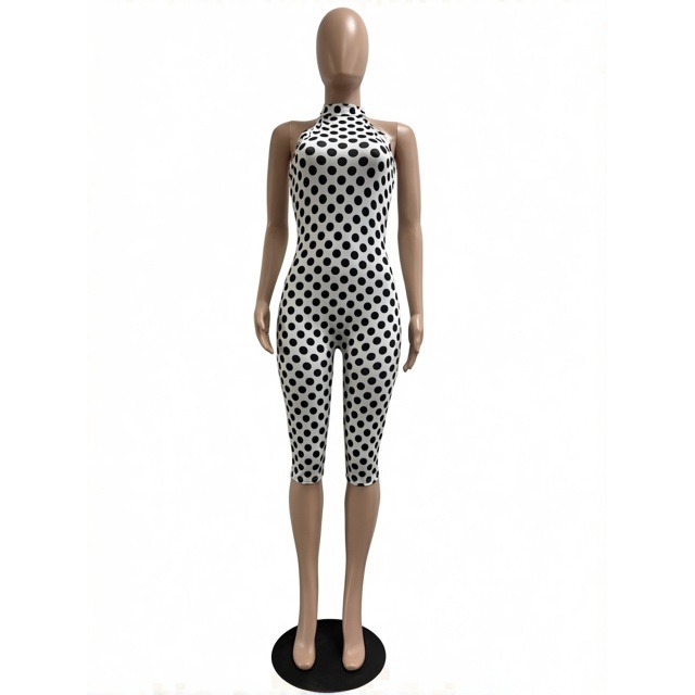 Polka Dot Print Halter Neck Slim-fit Jumpsuit