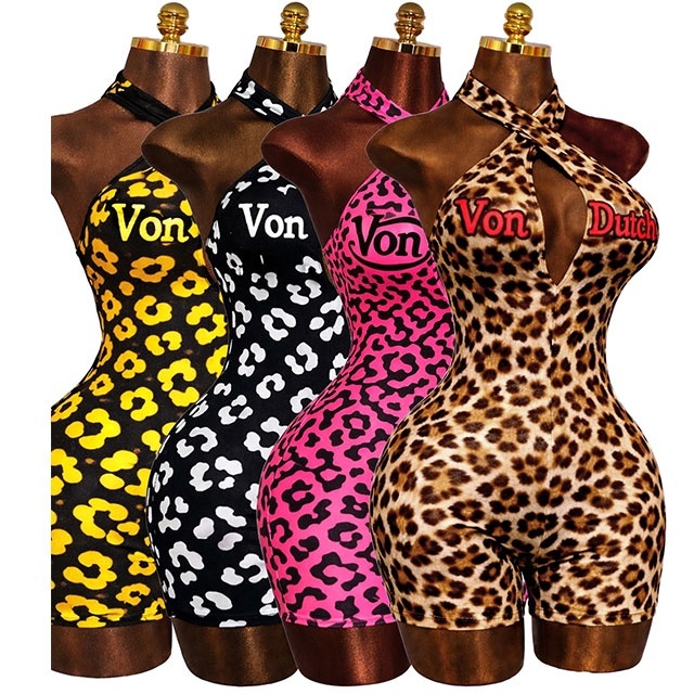Printed Halter Neck Backless Slim Romper