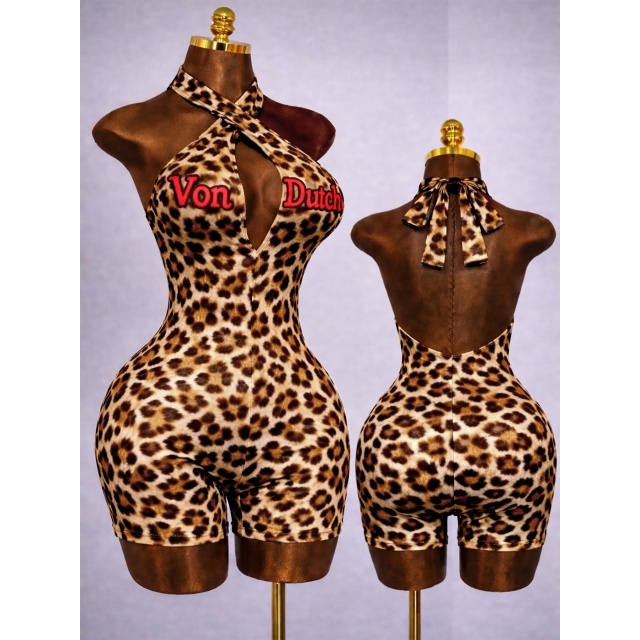Printed Halter Neck Backless Slim Romper