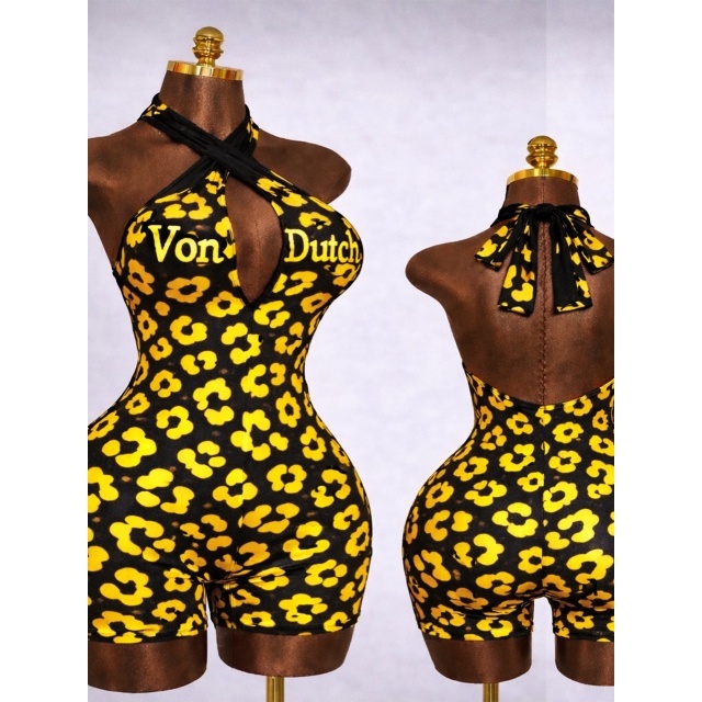 Printed Halter Neck Backless Slim Romper