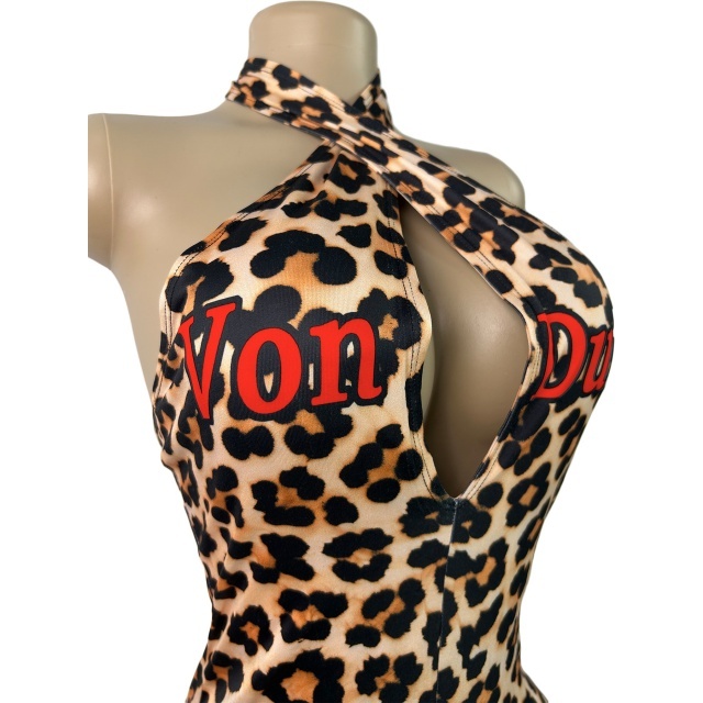 Printed Halter Neck Backless Slim Romper