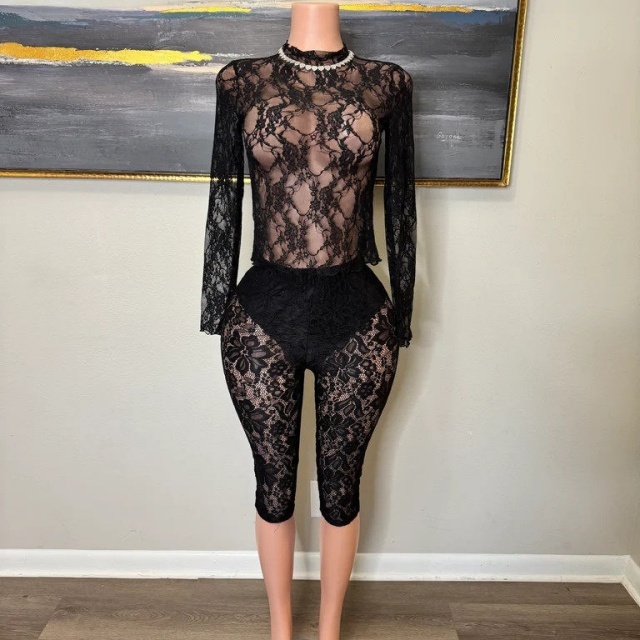 See Though Lace Two Pieces Short Set