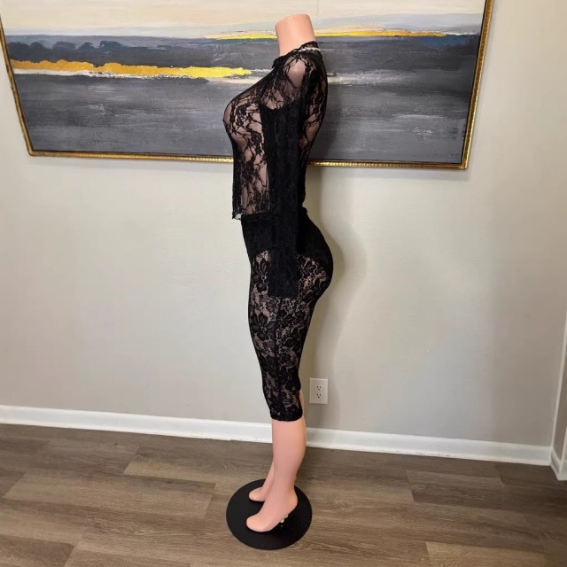 See Though Lace Two Pieces Short Set