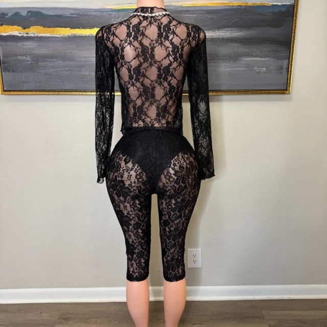 See Though Lace Two Pieces Short Set