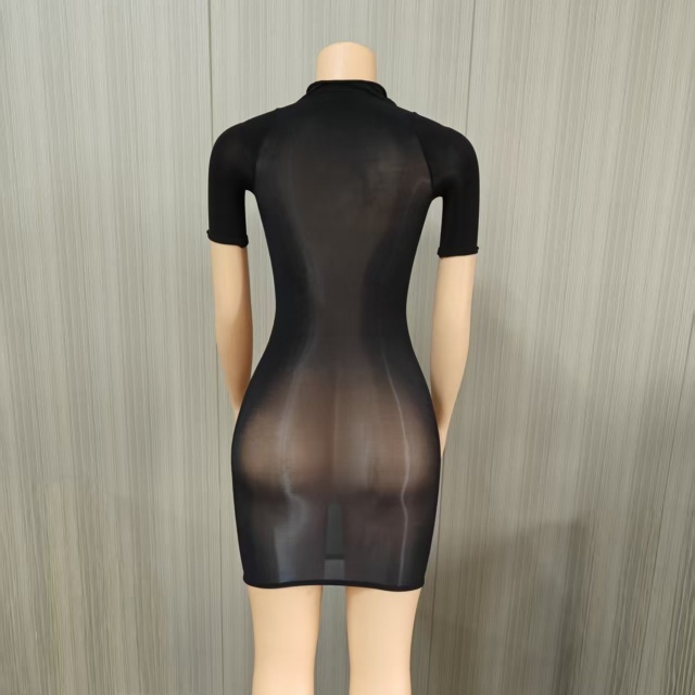 Short Sleeve Sheer Mesh Tight Lingerie Dress