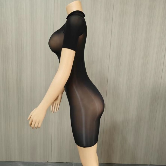 Short Sleeve Sheer Mesh Tight Lingerie Dress