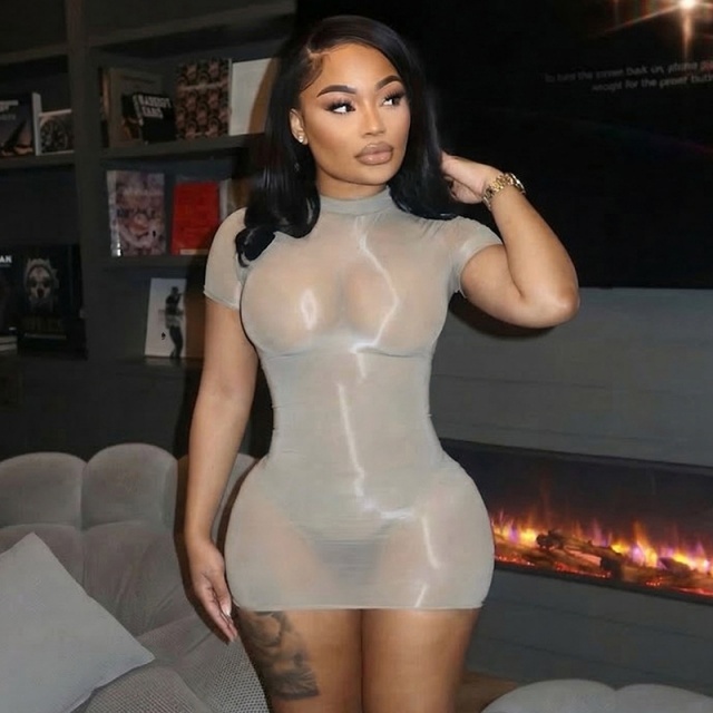 Short Sleeve Sheer Mesh Tight Lingerie Dress