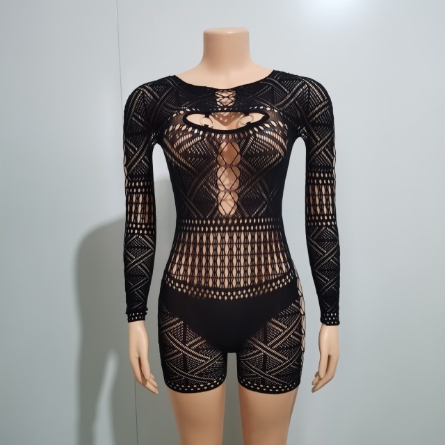 Hollow Out Sheer Lace Lingerie Romper