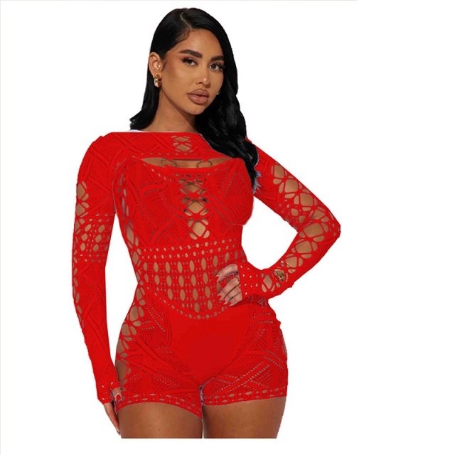Hollow Out Sheer Lace Lingerie Romper