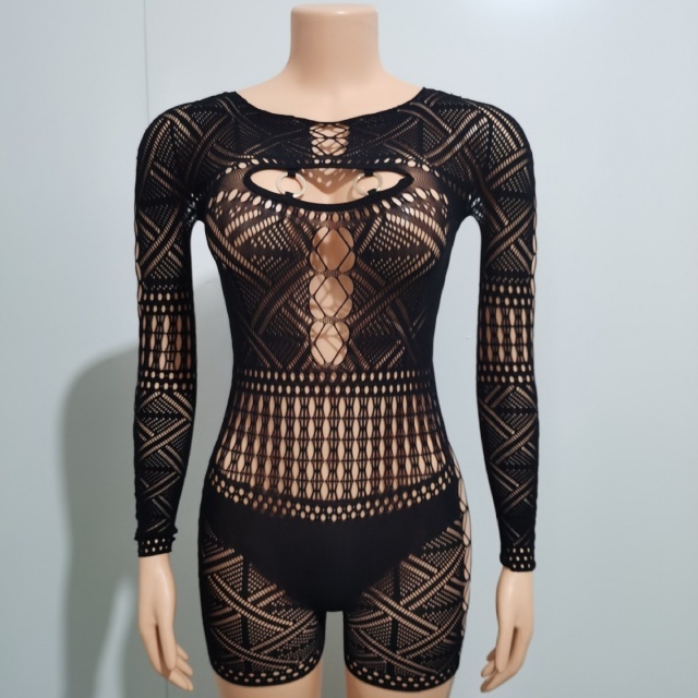 Hollow Out Sheer Lace Lingerie Romper