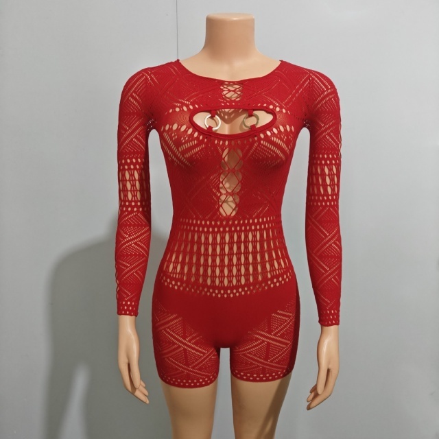 Hollow Out Sheer Lace Lingerie Romper