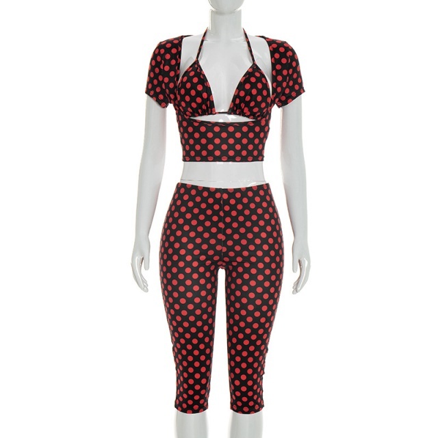 Polka Dot Printed 3 Pieces Suit Set