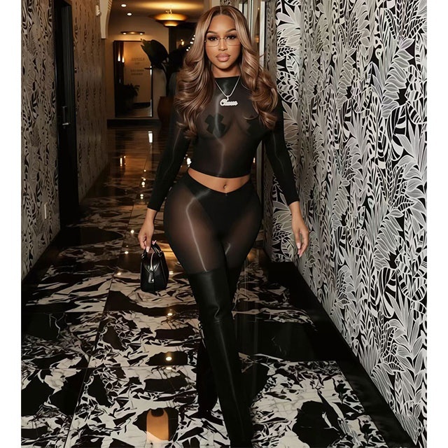 Sheer Mesh Tight Stocking Two Pieces Set