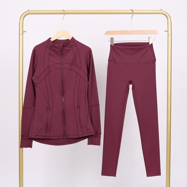 Solid Color Zipper Up Yoga Pant Set
