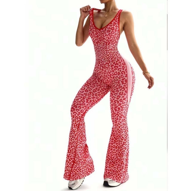 Leopard Printed Yoga Flare Jumpsuit