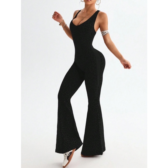 Leopard Printed Yoga Flare Jumpsuit